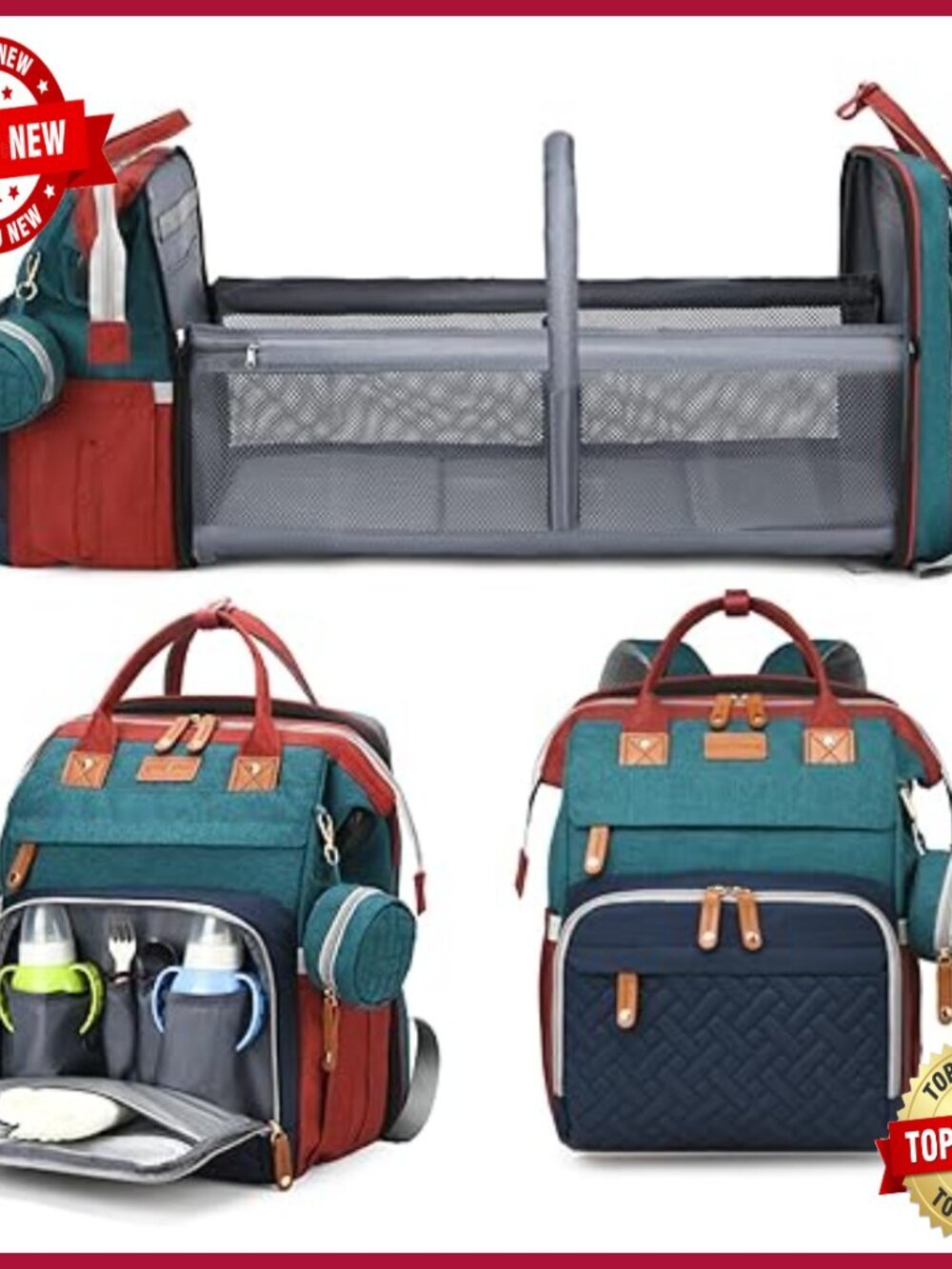 Large Waterproof Diaper Backpack with Changing Station and USB Port